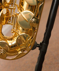 Close up detail of a saxophone