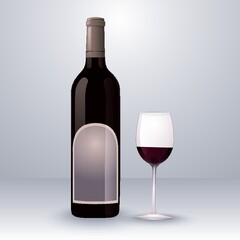 Wine bottle and glass