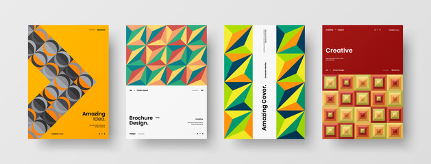 Obraz premium Company identity brochure template collection. Business presentation vector A4 vertical orientation front page mock up set. Corporate report cover abstract geometric illustration design layout bundle.