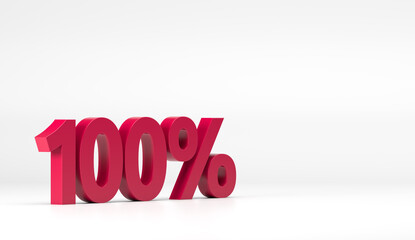 100% percentage off discount icon 3D red on white isolated background 3d illustration. Shiny and plastic Percent or discount Symbol. For sale, shopping, promotion symbol. Half price offer