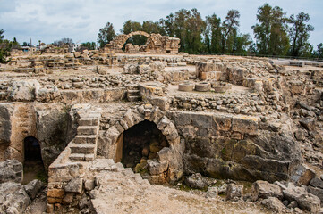 Fototapeta na wymiar The 7th-century Byzantine fortress in Paphos was improved by the crusaders in 1200 and destroyed by a powerful earthquake 22 years later. 