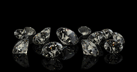 Diamonds, Jewelry, Gemstones, Isolated on Black Background