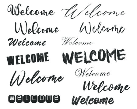 Welcome lettering typography vector. Isolated on white background.