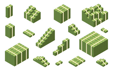 Various money bills. money cash heap. pile and stack money. Vector illustration