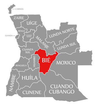 Bie red highlighted in map of Angola