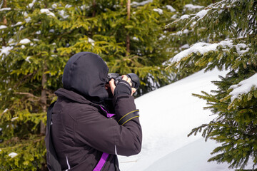 Fototapeta na wymiar Woman Photographer Hiker, Taking Pictures