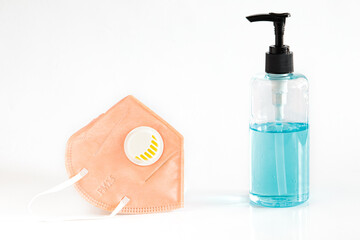 Mask for protection corona virus with Alcohol gel for hand washing, Stop the Covid 19 virus.
