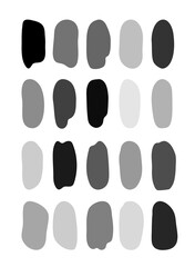 Set of black and white hand brush strokes. Stains of paint or ink. Stickers for interior decor. Vector illustration isolated on white background.