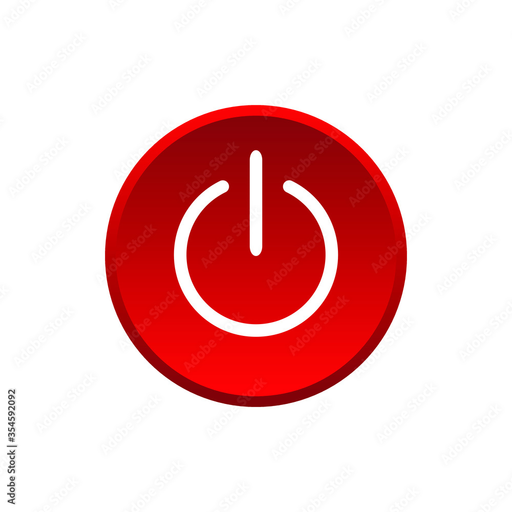 Poster power off or power off button icon modern button design red symbol isolated on white background. vec