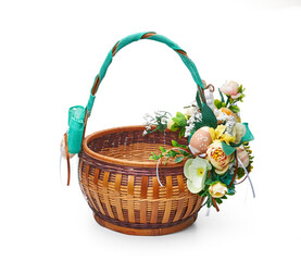 Fototapeta na wymiar Easter basket from a flower arrangement on white background