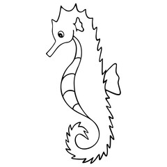 Sea Horse. Needle-shaped fish. Master of disguise. Vector illustration. Outline on a white isolated background. Inhabitant of the ocean. Hand drawing style. Sketch. Coloring book for children.