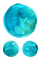 Watercolor background for textures. Abstract watercolor background. Ink stains on paper. The color of the sea, blue, turquoise, color of the sky