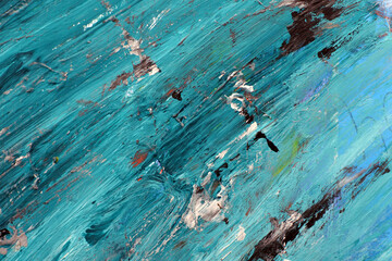 Bluish tones of a poorly painted surface. Faded blue background. Paint stains.
