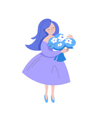 Girl with a bouquet of flowers. Colorful illustration.