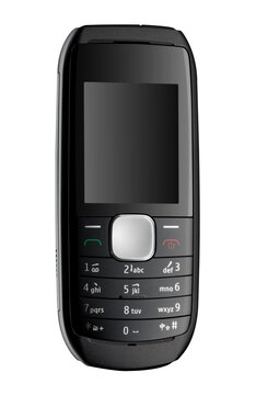 telefono celular antiguo negro sobre fondo blanco. black old cell phone on white background.