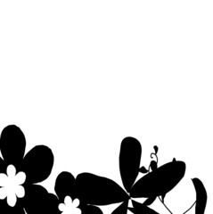 vector background with black and white florals. Creative cute silhouette flower and leaves on white background , freehand lovely blossom and leaves for your design.