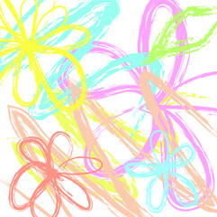 Abstract colourful lovely flowers and leaves pattern background. Creative cute floral hand drawn and doodles for your design.