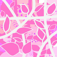 Cute pink and white flowers for your design. creative nice hand drawn and doodles with floral and leaves pattern background