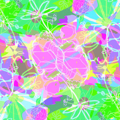 Fototapeta na wymiar Abstract colourful lovely flowers and leaves pattern background. Creative cute floral hand drawn and doodles for your design.