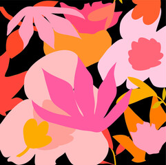 Abstract  lovely flowers and leaves pattern background. Creative cute floral hand drawn and doodles for your design.