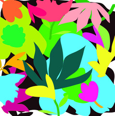 Abstract colourful lovely flowers and leaves pattern background. Creative cute floral hand drawn and doodles for your design.