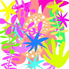 abstract colorful cute flowers and leaves pattern background