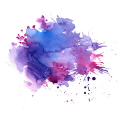 Pink haze. Ultra violet. Abstract paint spots on white background. Color watercolor stains and blots.