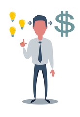 man creates an idea in money. Vector flat design illustration.