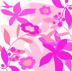 pink flower background, Abstract colourful lovely flowers , birds and leaves pattern background. Creative cute floral hand drawn and doodles for your design.