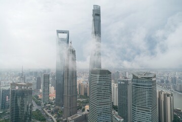 Fototapeta premium Shanghai city in China aerial drone photo