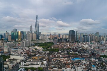 Fototapeta premium Shanghai city in China aerial drone photo