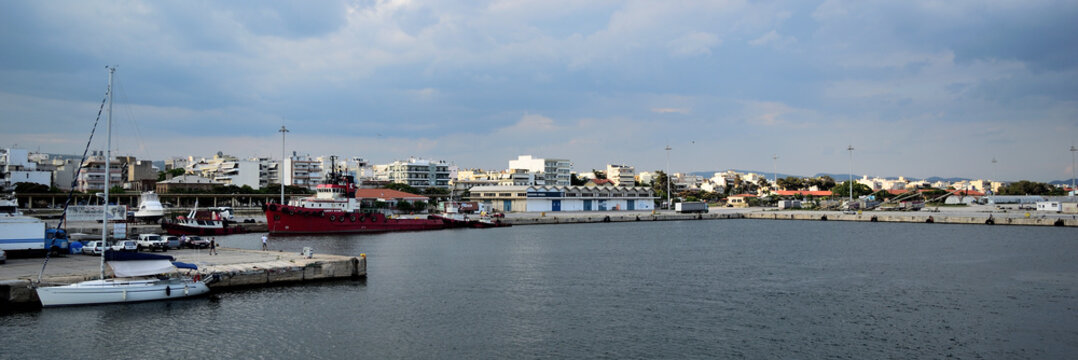 Panoramic view of the harbor of Alexandroupolis, Greece, Aegean sea