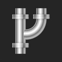 Pipe vector. Made from steel or metal connection by flange fitting fixing by screw and bolt. Part for pipeline construction to transportation oil and gas in industry, water in plumbing and irrigation.