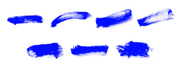 Abstract set of blue paint smear and stroke brushes for painting. Beautiful paint brushes