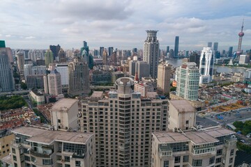 Fototapeta na wymiar Shanghai city in China aerial drone photo