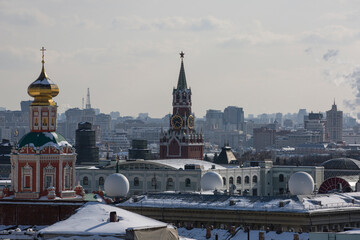 Russia, Moscow, top view, panorama of the city, March 2018