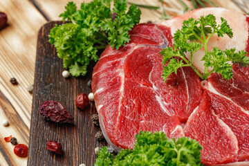 Raw meat slice for grill with seasoning