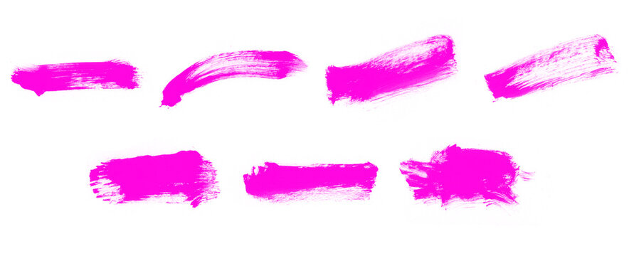 Abstract Set Of Pink Paint Smear And Stroke Brushes For Painting. Beautiful Paint Brushes