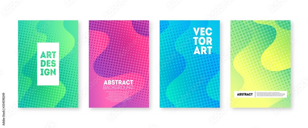 Poster minimal covers set. halftone dots multicolor pattern.