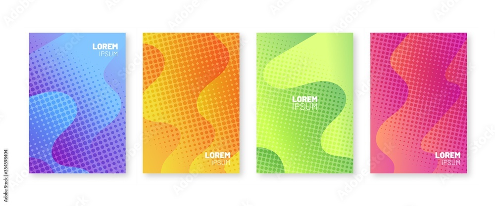 Aufkleber minimal covers set. halftone dots multicolor pattern.