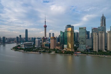 Fototapeta na wymiar Shanghai city in China aerial drone photo