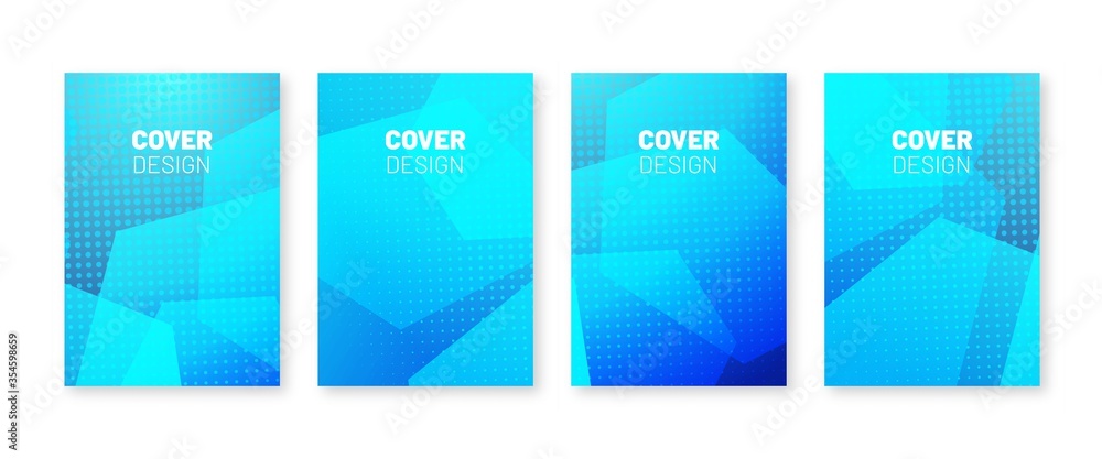 Aufkleber minimal covers set. halftone dots pattern. blue simple backdrop