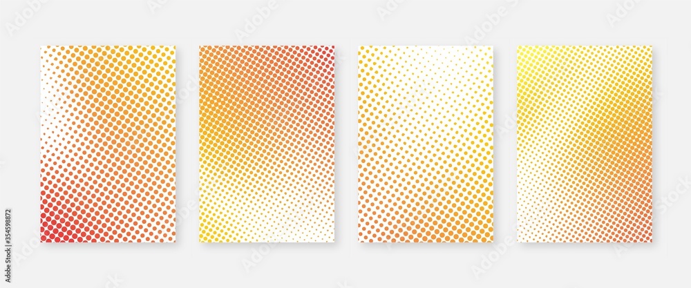 Poster minimal covers set. halftone dots orange pattern.