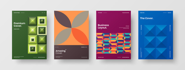 Company identity brochure template collection. Business presentation vector A4 vertical orientation front page mock up set. Corporate report cover abstract geometric illustration design layout bundle.