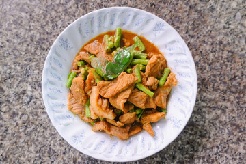 traditional real Thai culture Green curry paste cuisine or kaeng khiao wan with crabs pork meat beef balls box set famous street fast foods menu at thailand