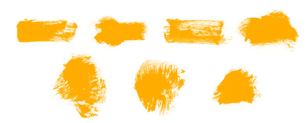 Set of yellow watercolor smear and stroke brushes