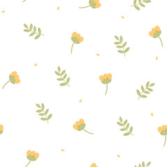 Seamless pattern of hand drawn pastel flower art design on white background