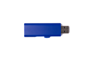 Blue flash drive isolated on white background.