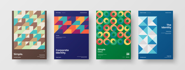 Obraz premium Company identity brochure template collection. Business presentation vector A4 vertical orientation front page mock up set. Corporate report cover abstract geometric illustration design layout bundle.