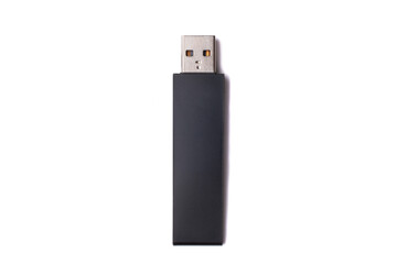 Black flash drive isolated on white background.